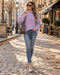 Alice Women's Cable Knit Turtleneck Jumper – Oversized Batwing Sleeve Cropped Sweater