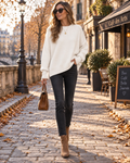 Victoria Women's Ribbed Knit Jumper – Batwing Sleeve Crew Neck Sweater with Side Slits