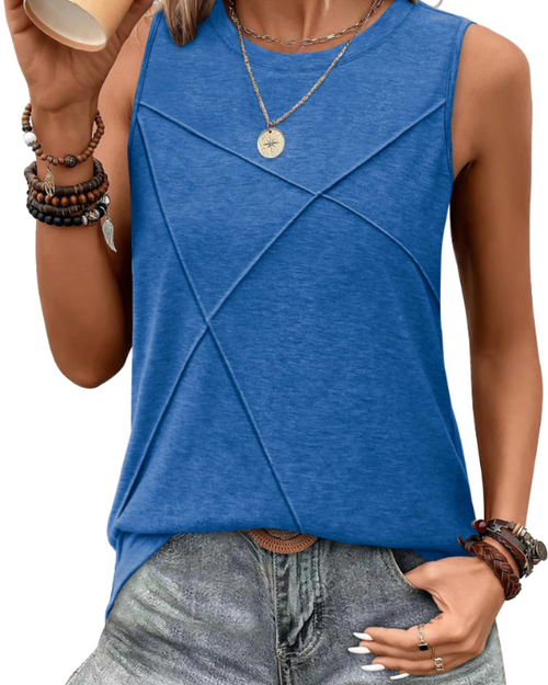 Alicia Women's Crew Neck Tank Top – Sleeveless Longline Casual Vest with Textured Front