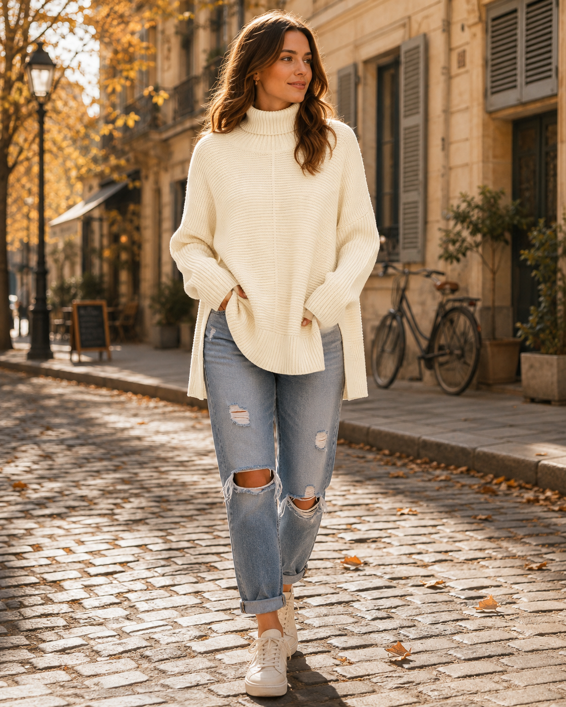 Lorelei Women's Turtleneck Jumper – Longline High-Low Sweater with Side Slits