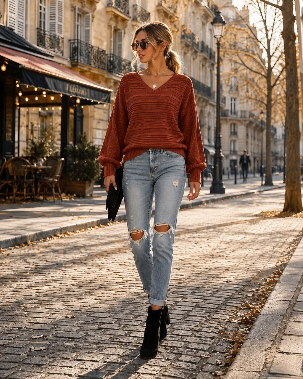 Maribel Women's V-Neck Jumper – Batwing Long Sleeve Relaxed Tunic Sweater