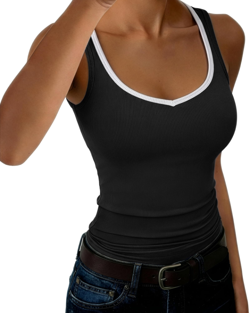 Joanna Women's Ribbed V Neck Tank Top – Sleeveless Fitted Casual Vest