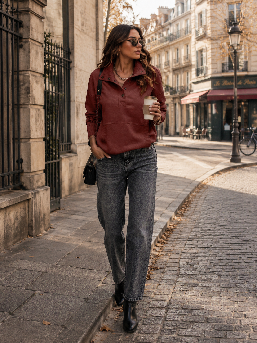 Phoebe Women's Henley Sweatshirt – Ribbed V-Neck Long Sleeve Casual Pullover