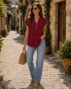 Elora Women's Casual V Neck T-Shirt – Short Sleeve Everyday Summer Top