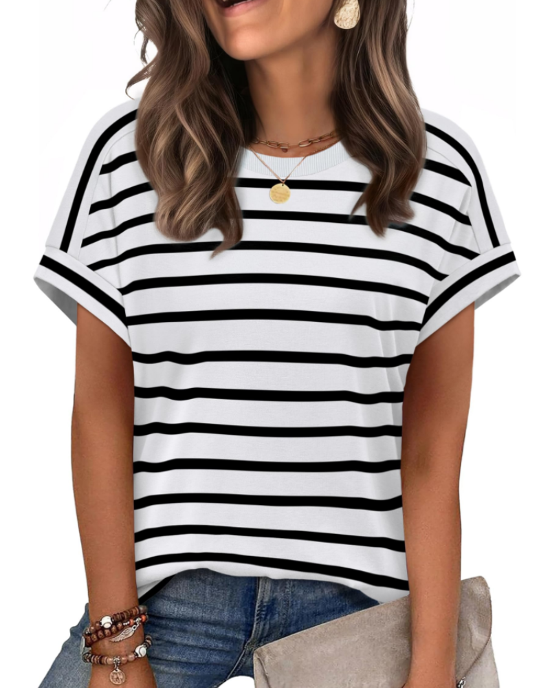Piper Women's Cap Sleeve T-Shirt – Crew Neck Loose Fit Casual Summer Top