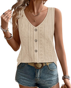 Sophiea Women's V Neck Tank Top – Sleeveless Eyelet Loose Fit Casual Summer Blouse