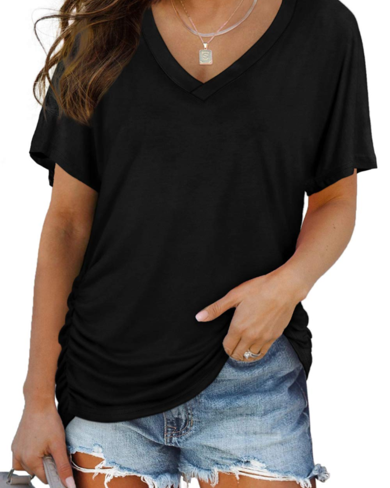 Georgia Women's V Neck T-Shirt – Short Sleeve Dolman Casual Loose Fit Top