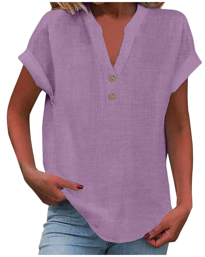 Elora Women's Casual V Neck T-Shirt – Short Sleeve Everyday Summer Top