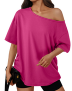 Erin Women's Off Shoulder T-Shirt – Short Sleeve Oversized Casual Summer Top