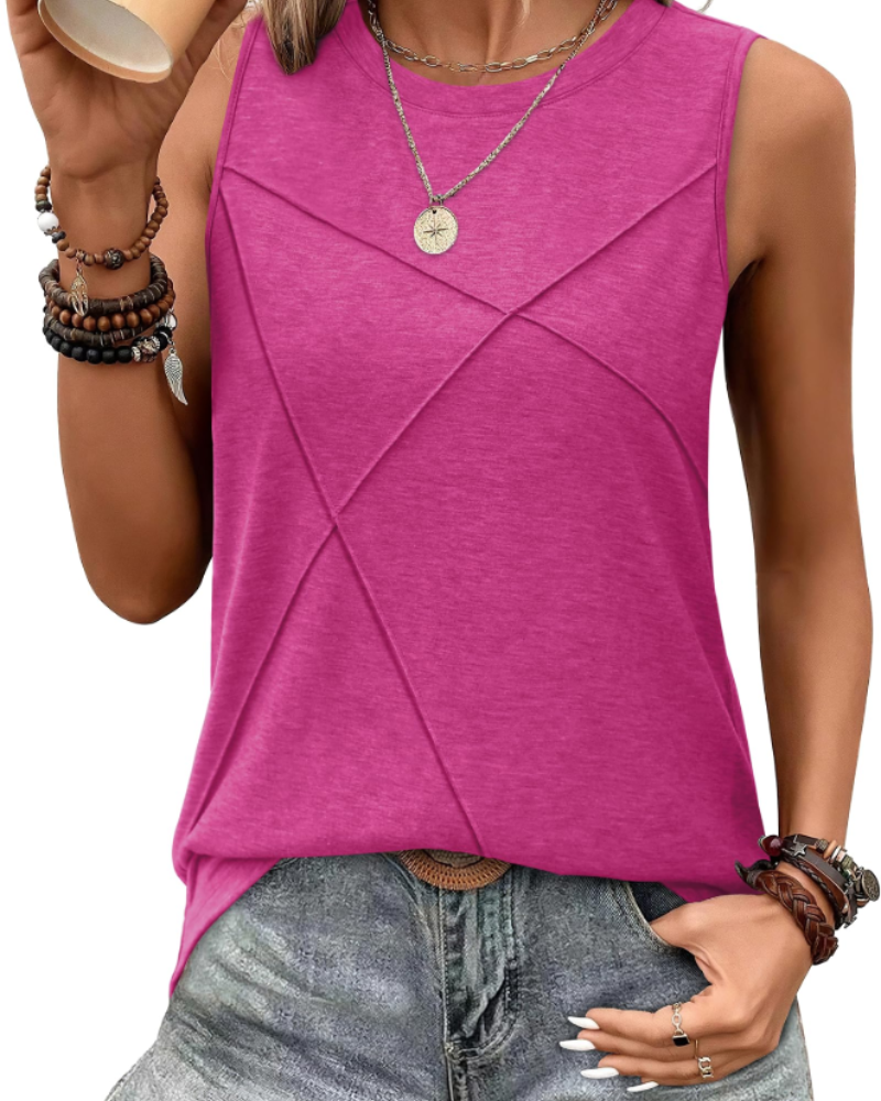 Alicia Women's Crew Neck Tank Top – Sleeveless Longline Casual Vest with Textured Front