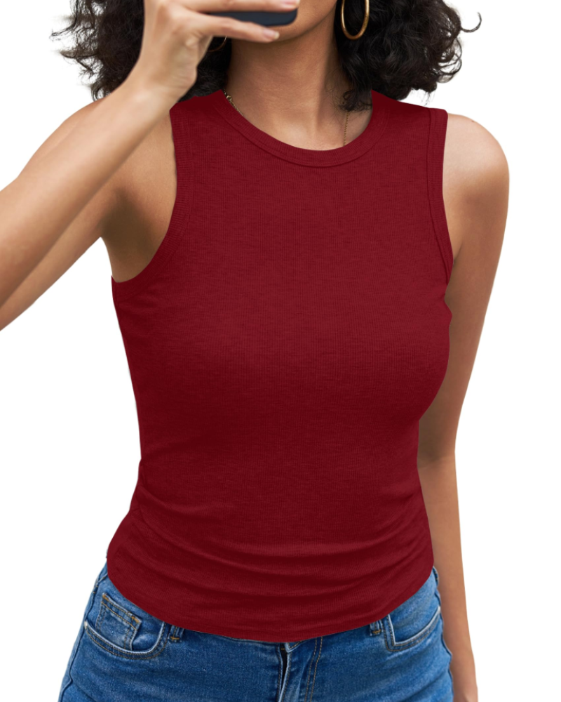 Nora Women's Ribbed Racer Back Tank Top – Sleeveless Crew Neck Vest