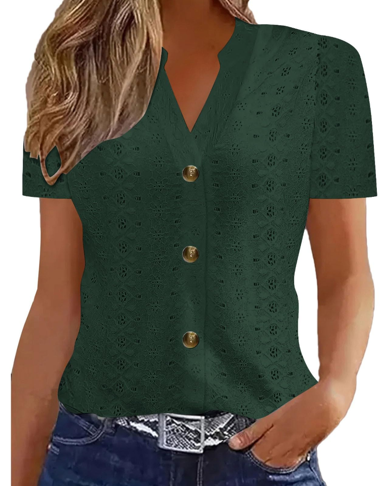 Seraphina Women's Linen Blend Polo Top – Short Sleeve Button Front Blouse
