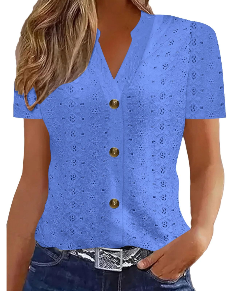 Seraphina Women's Linen Blend Polo Top – Short Sleeve Button Front Blouse