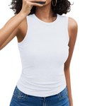 Nora Women's Ribbed Racer Back Tank Top – Sleeveless Crew Neck Vest