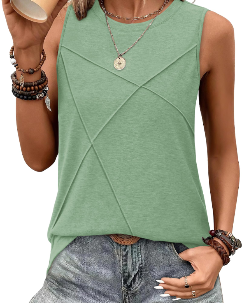 Alicia Women's Crew Neck Tank Top – Sleeveless Longline Casual Vest with Textured Front