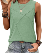 Alicia Women's Crew Neck Tank Top – Sleeveless Longline Casual Vest with Textured Front