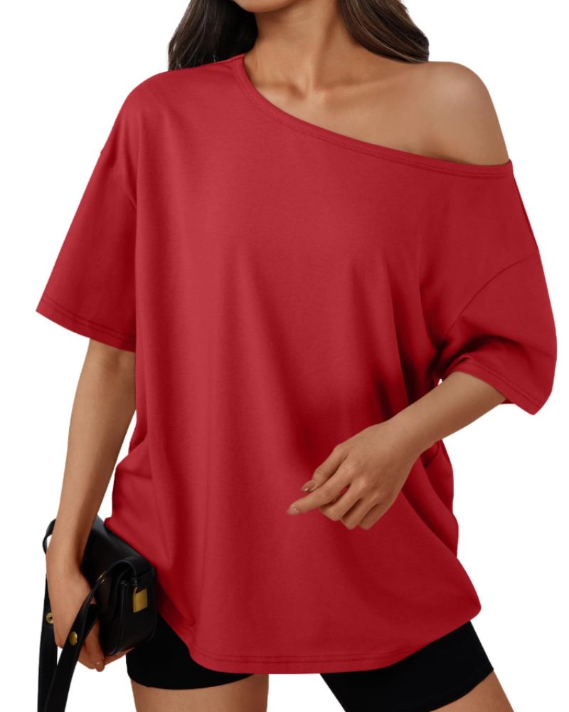 Erin Women's Off Shoulder T-Shirt – Short Sleeve Oversized Casual Summer Top