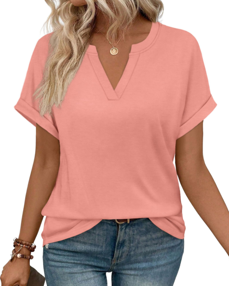 Sadie Women's V Neck T-Shirt – Short Sleeve Loose Fit Casual Tunic Top
