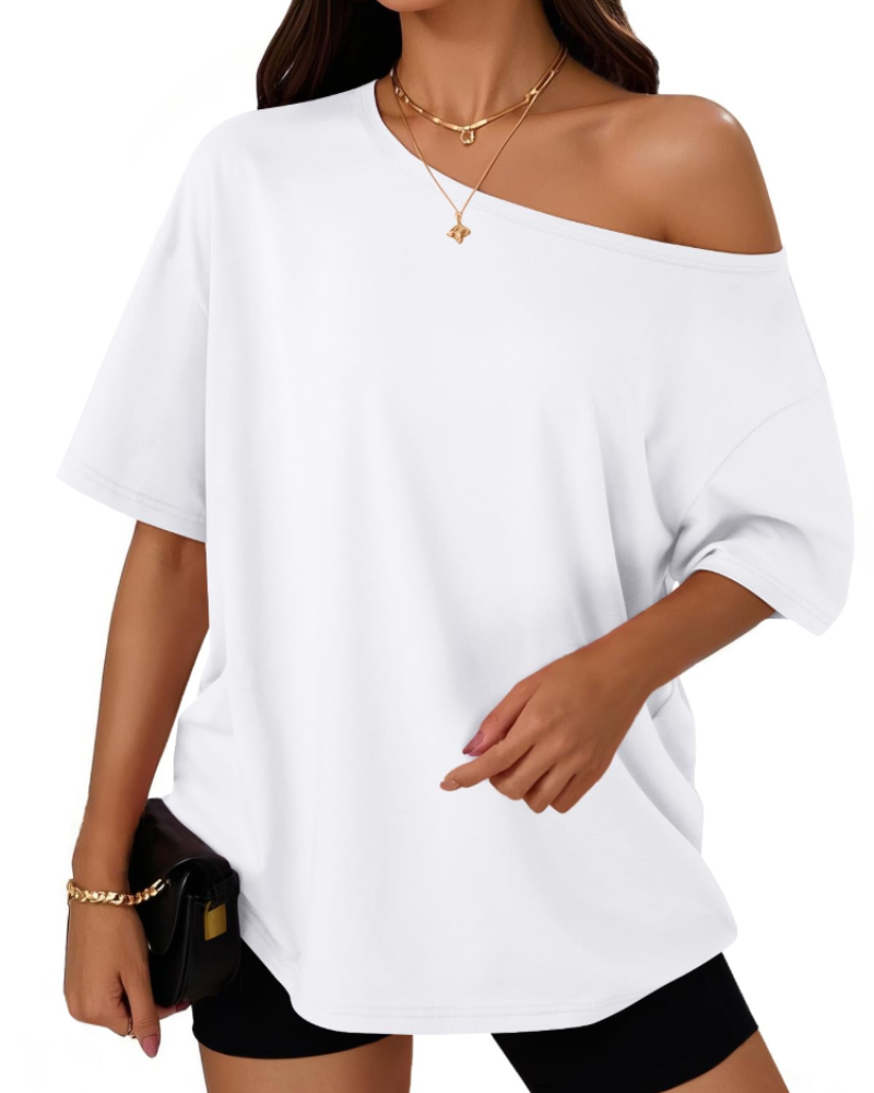 Erin Women's Off Shoulder T-Shirt – Short Sleeve Oversized Casual Summer Top