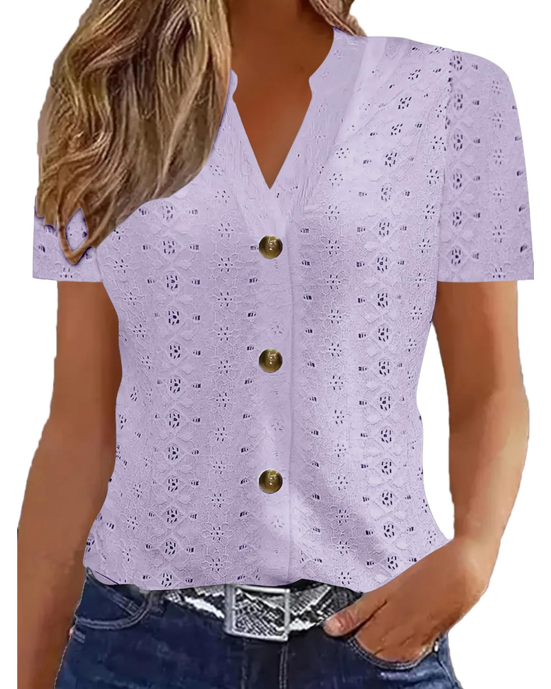 Seraphina Women's Linen Blend Polo Top – Short Sleeve Button Front Blouse