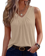 Willow Women's Pleated Tank Top – Sleeveless V Neck Loose Fit Casual Blouse