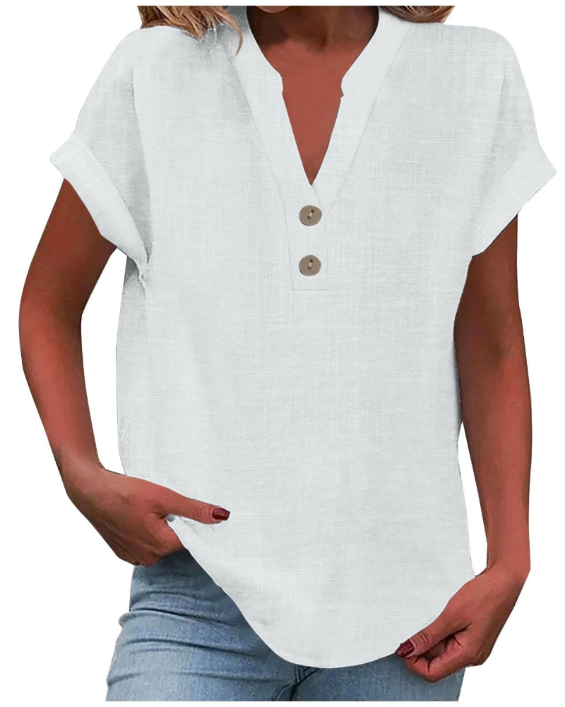 Elora Women's Casual V Neck T-Shirt – Short Sleeve Everyday Summer Top