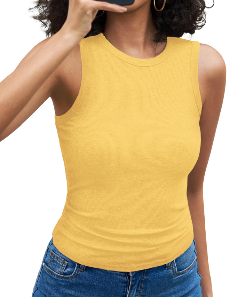 Nora Women's Ribbed Racer Back Tank Top – Sleeveless Crew Neck Vest