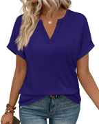 Sadie Women's V Neck T-Shirt – Short Sleeve Loose Fit Casual Tunic Top