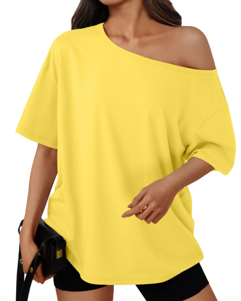 Erin Women's Off Shoulder T-Shirt – Short Sleeve Oversized Casual Summer Top