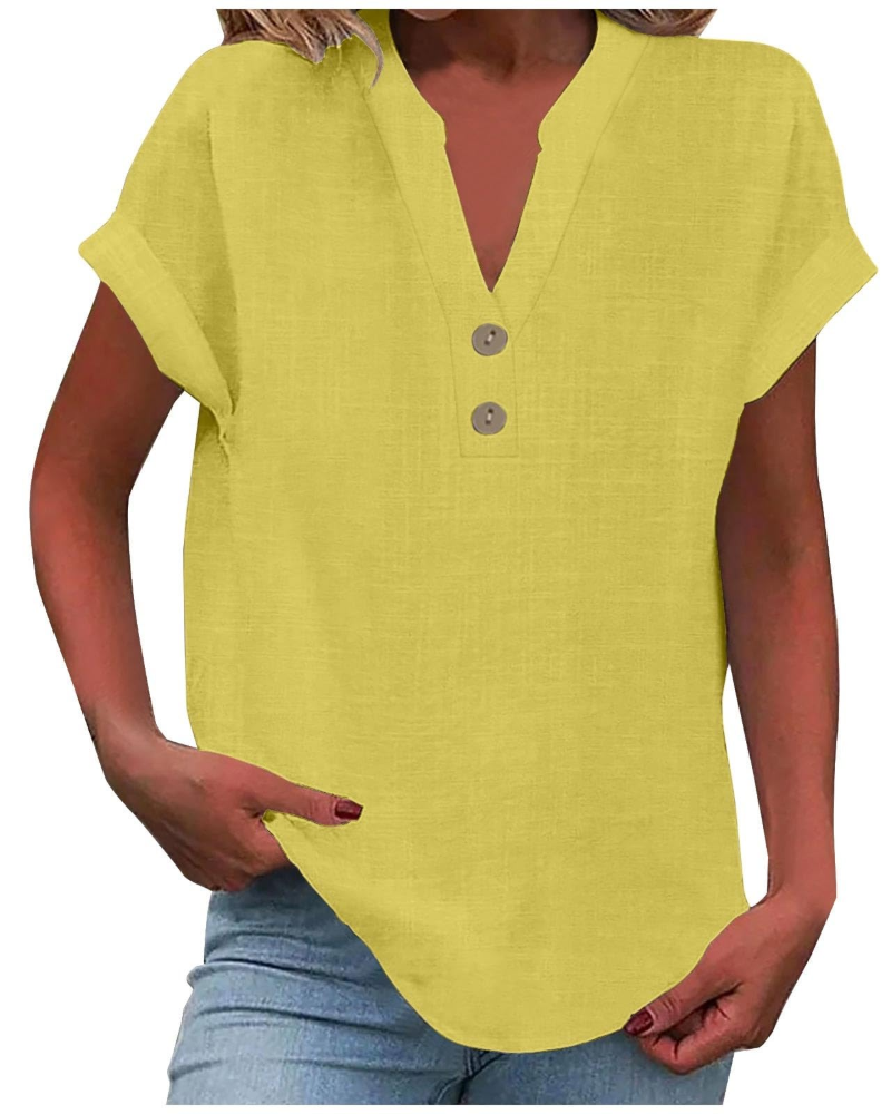 Elora Women's Casual V Neck T-Shirt – Short Sleeve Everyday Summer Top