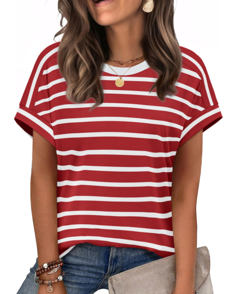 Piper Women's Cap Sleeve T-Shirt – Crew Neck Loose Fit Casual Summer Top
