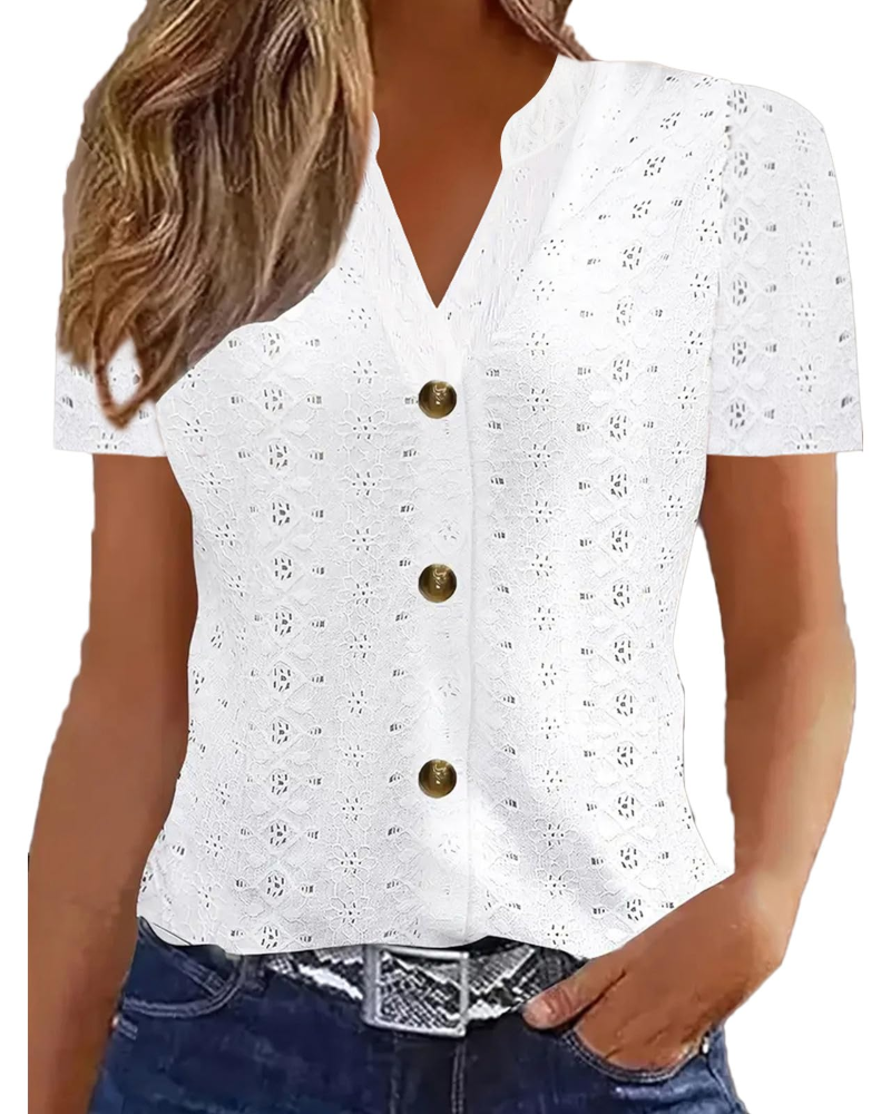 Seraphina Women's Linen Blend Polo Top – Short Sleeve Button Front Blouse
