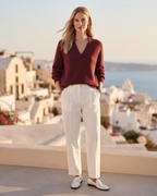 Cordelia Women's V-Neck Jumper – Soft Cotton Blend, Relaxed Fit & Long Sleeves