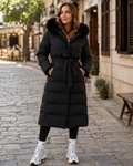 Josephine Women's Long Quilted Winter Coat – Faux Fur Belted Puffer Jacket