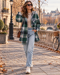 Genevieve Women's Plaid Shacket – Oversized Button-Up Flannel Jacket with Chest Pocket