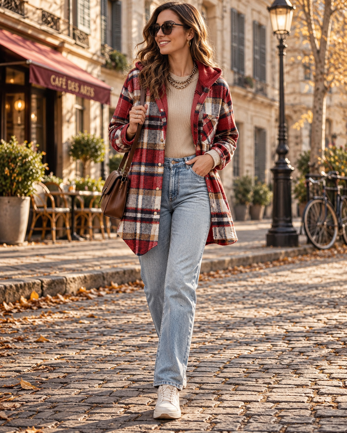 Genevieve Women's Plaid Shacket – Oversized Button-Up Flannel Jacket with Chest Pocket