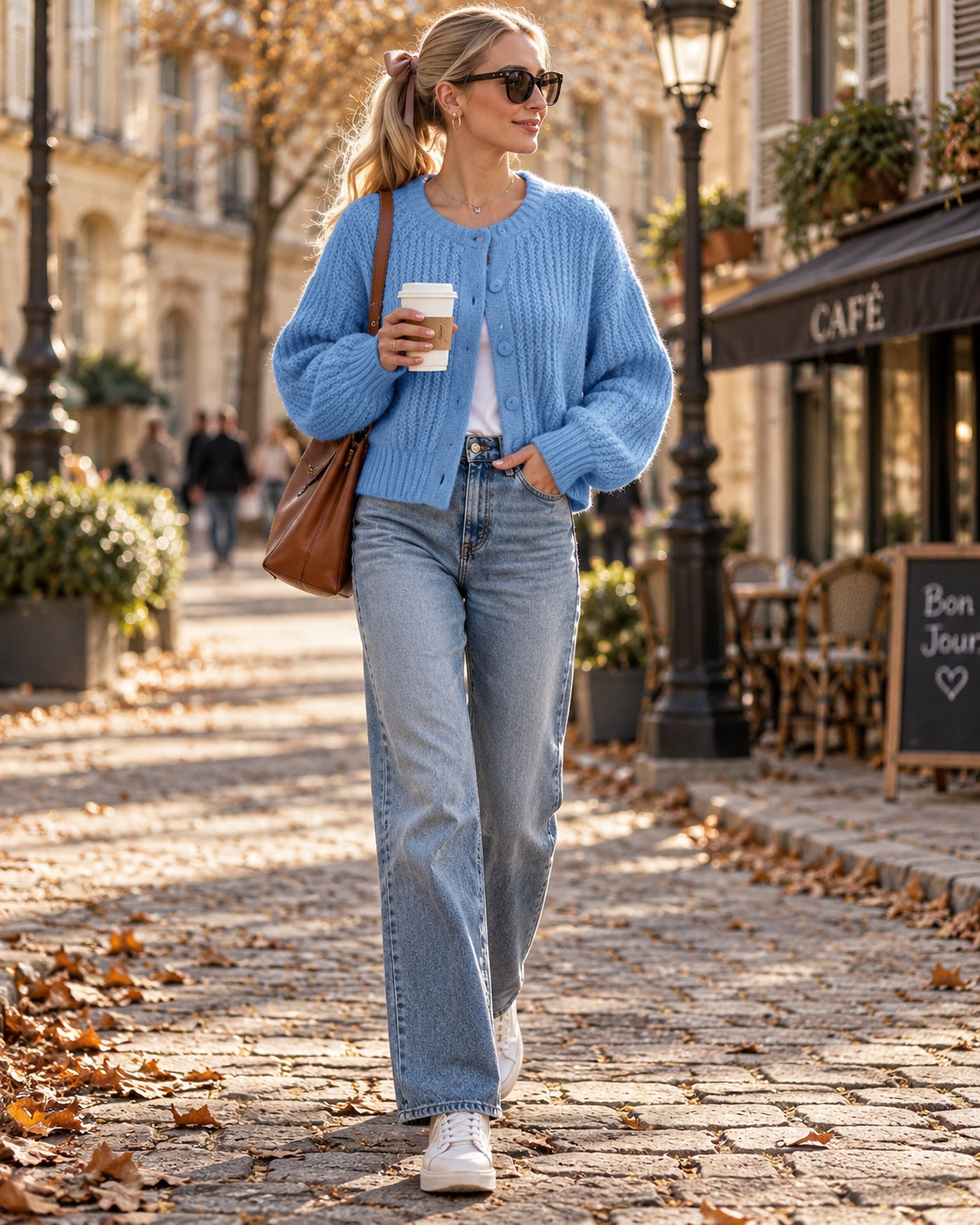 Vivienne Women's Knit Cardigan – Relaxed Button-Up Crew Neck Jumper with Drop Shoulders