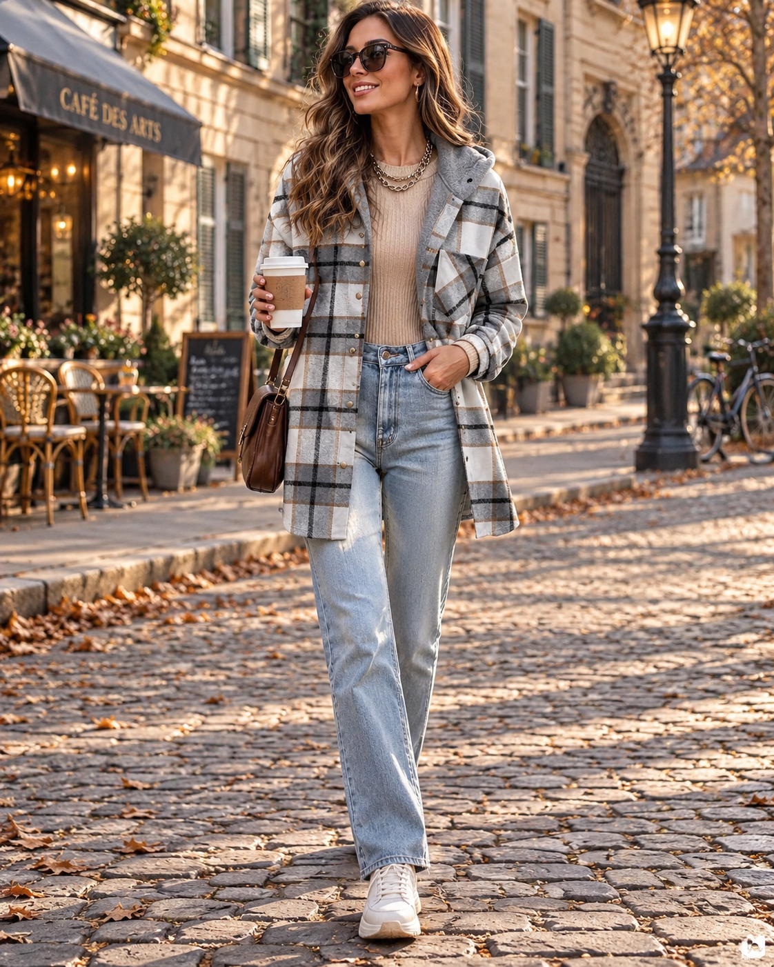 Genevieve Women's Plaid Shacket – Oversized Button-Up Flannel Jacket with Chest Pocket