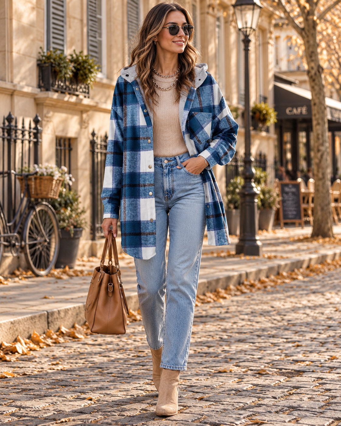 Genevieve Women's Plaid Shacket – Oversized Button-Up Flannel Jacket with Chest Pocket