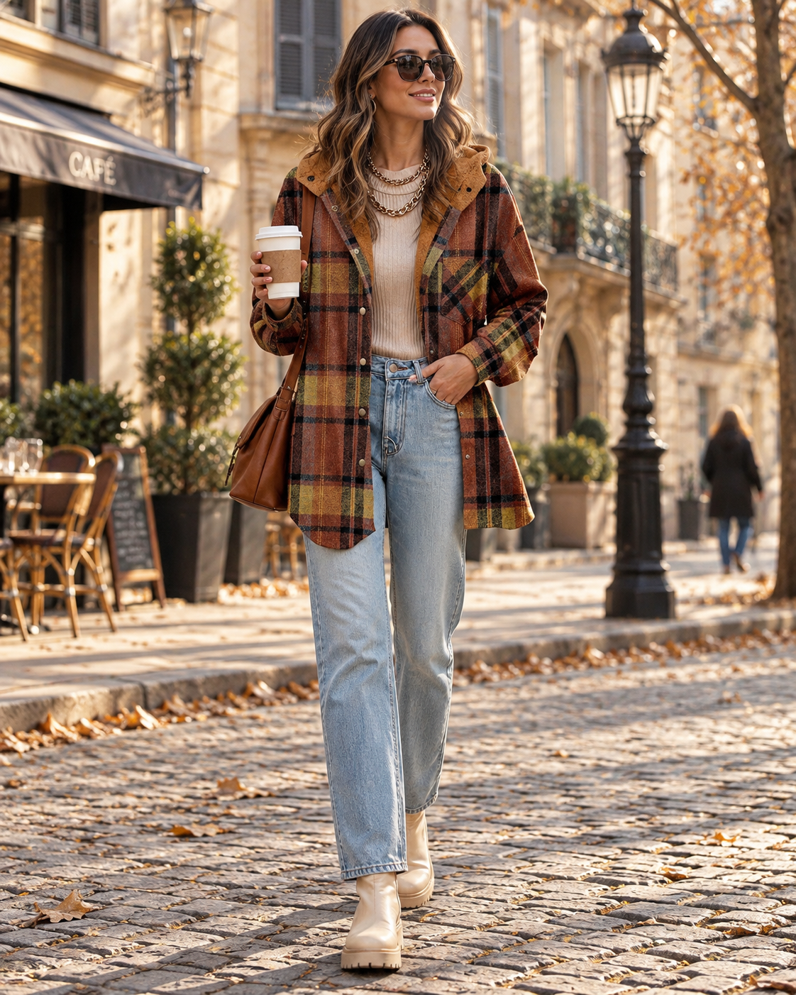 Genevieve Women's Plaid Shacket – Oversized Button-Up Flannel Jacket with Chest Pocket