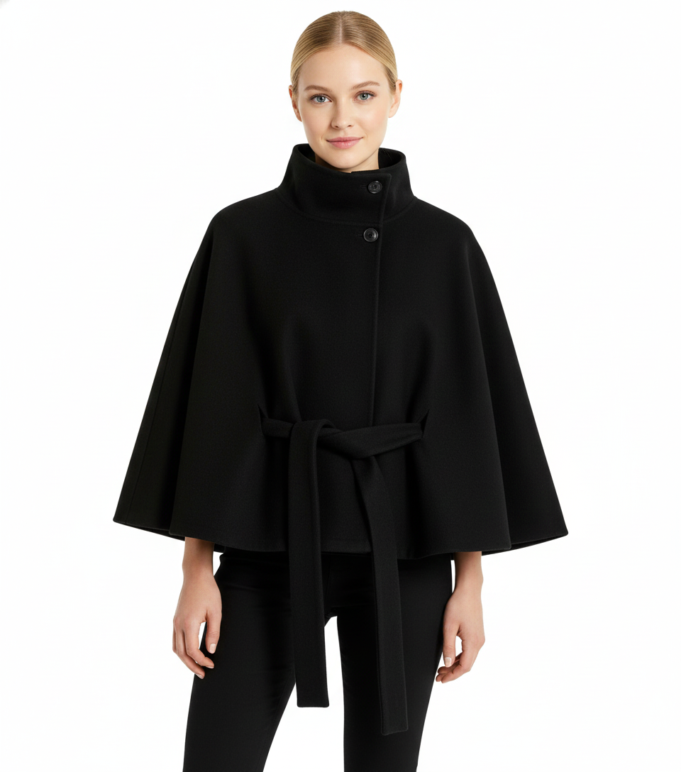 Genevra Women's Wool Blend Coat – Belted High Neck Long Winter Overcoat