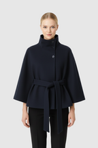 Genevra Women's Wool Blend Coat – Belted High Neck Long Winter Overcoat