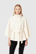 Genevra Women's Wool Blend Coat – Belted High Neck Long Winter Overcoat