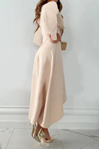 Camille Women's V-Neck Midi Dress – Long Sleeves, Slim Fit & Elegant Style
