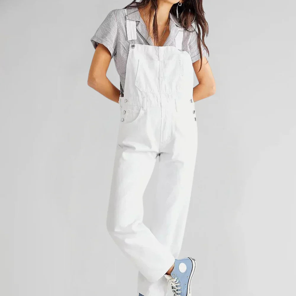 Aubrey Women's Denim Jumpsuit – Button Front Fitted Casual Utility Outfit