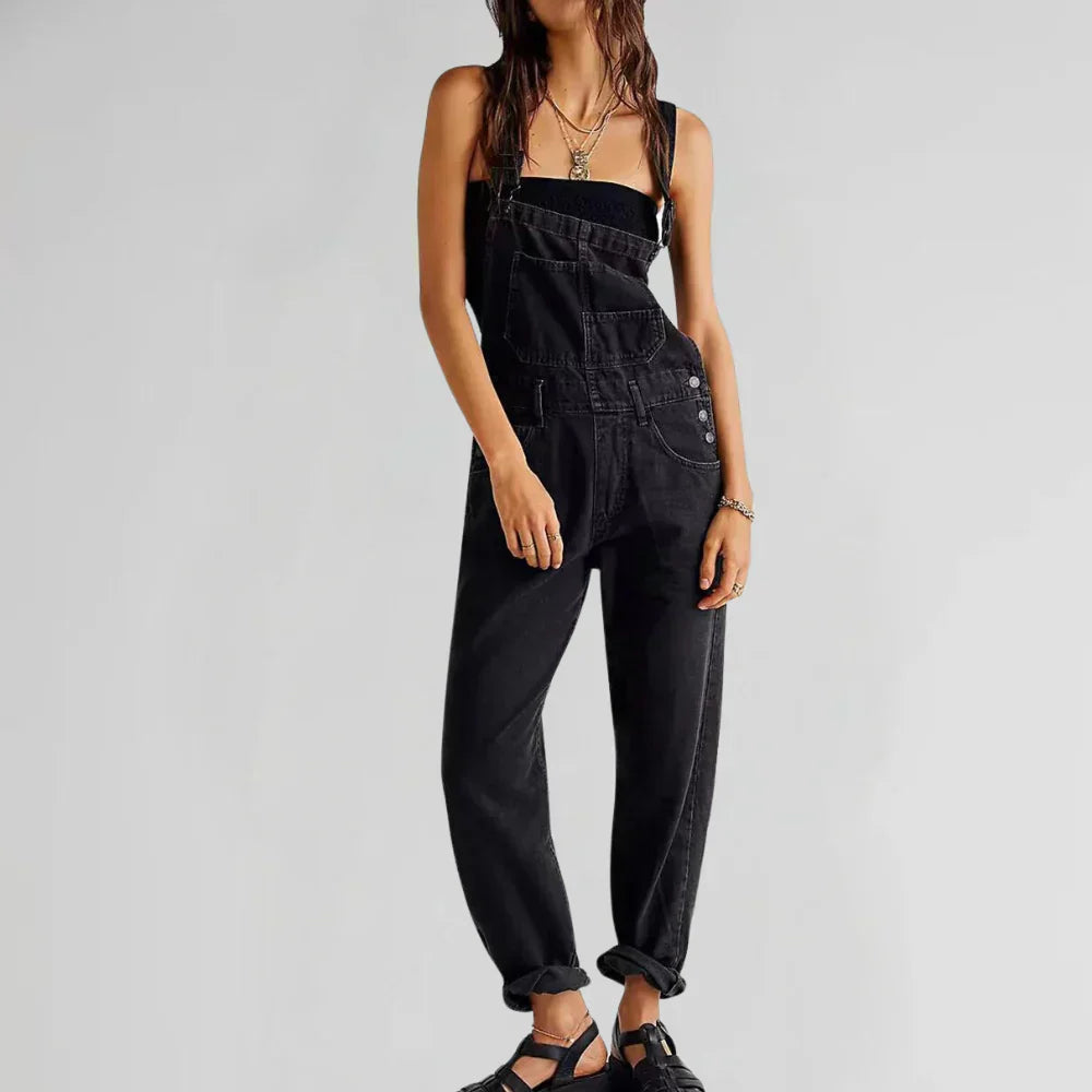 Aubrey Women's Denim Jumpsuit – Button Front Fitted Casual Utility Outfit