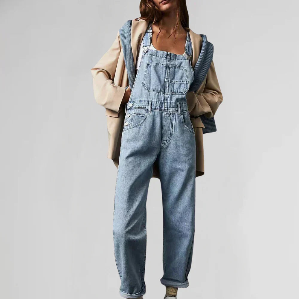 Aubrey Women's Denim Jumpsuit – Button Front Fitted Casual Utility Outfit
