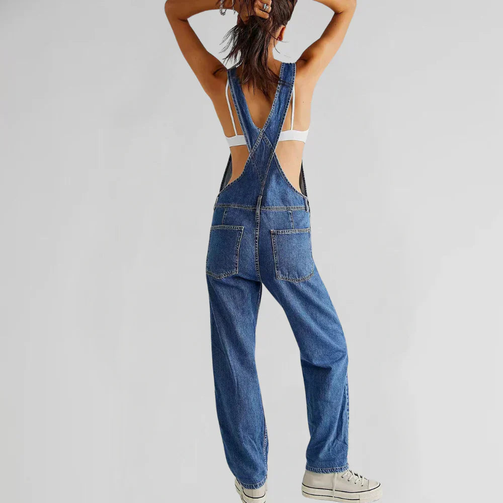 Aubrey Women's Denim Jumpsuit – Button Front Fitted Casual Utility Outfit