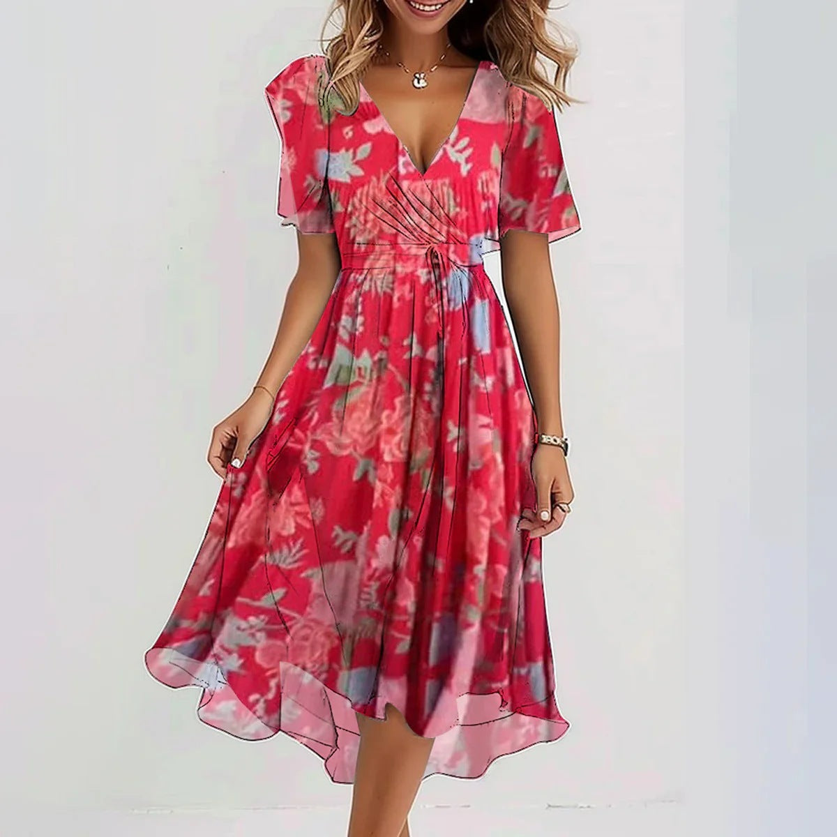 Millie Women's Floral Midi Dress – Elegant Fit & Flare Spring Summer Occasion Dress