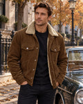 Julian Men's Corduroy Sherpa Jacket – Warm Winter Trucker Coat with Pockets
